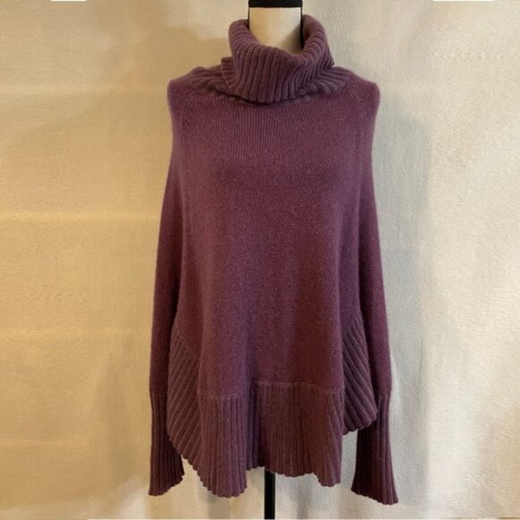 Portolano purple grey wool angora cashmere blend knit turtleneck poncho sweater - Picture 1 of 14